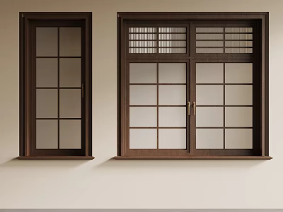 Wooden Casement Windows With Grid Panes Double And Single Panel Design 3d model