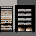 Black Multiple Layer Oven Kitchen Appliances With Metal Rack And Fresh Bread 3d model