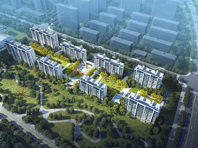 Modern Hospital Buildings Complex With Landscaped Gardens And Tree Lined Paths 3d model
