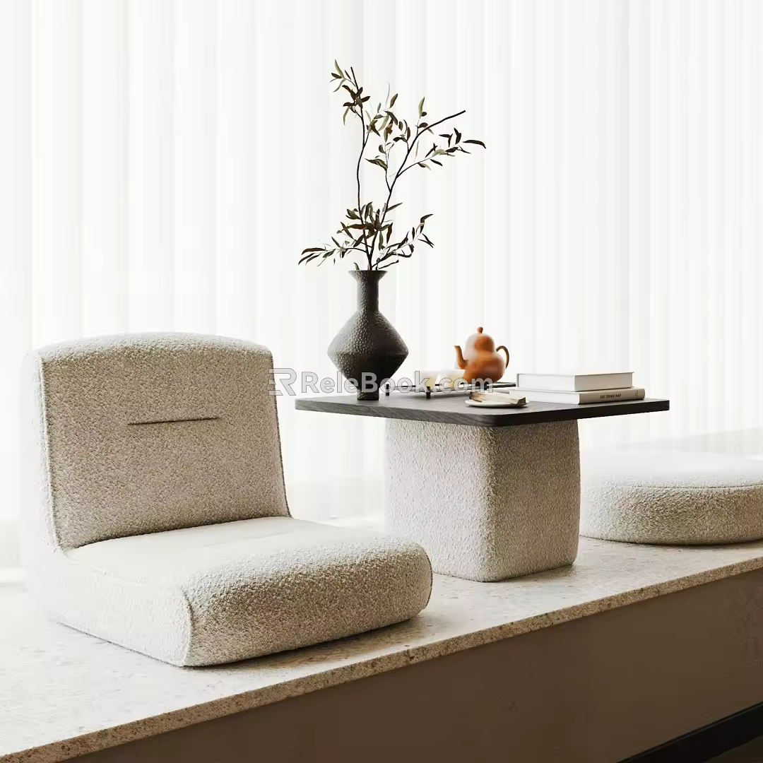 Bay Window Table and Chair Bedroom Small Tea Table Tatami Table and Chair Windowsill Small Table Kang Table and Chair Green Plant Tea Set 3d model