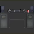 Professional Commercial DJ Equipment Setup With Dual Turntables Speakers Console And Metal Stand