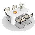 Modern Round Dining Table Set With Ribbed Design And Metal Frame Woven Seats 3d model