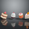 Assorted Mini Desserts Including Square Cakes Cupcake With Strawberry Cherry And Orange Toppings