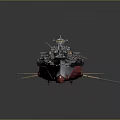 Detailed Military Warship Model With Black Red Hull And Deck Turrets