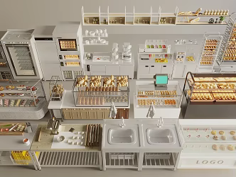 Modern Bread Display Rack Bread Refrigerated Container Bread Shelf Dessert Shop Shelf Bakery Kitchen Equipment 3d model