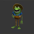 Cartoon Green Frog Wearing Straw Hat Blue Shirt And Brown Overalls Smiling