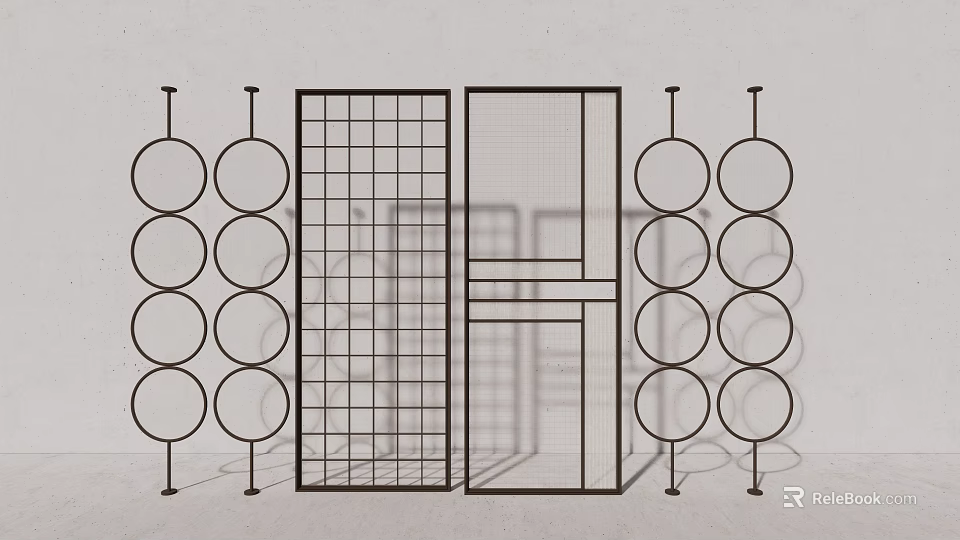 Modern Room Partition Design With Circular Elements And Grid Panels 3d model