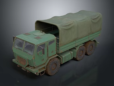 Green Military Truck With Canvas Covered Cargo Bed And Six Wheels 3d model