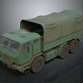 Green Military Truck With Canvas Covered Cargo Bed And Six Wheels