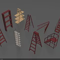 Various Hardware Tools Ladders in Red and White with Different Structures for Multiple Uses 3d model