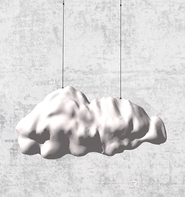Modern Cloud Shaped Chandelier With Soft Textured Design Hanging Against Gray Wall 3d model 
