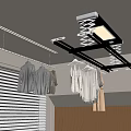 Ceiling Mounted Electric Clothes Drying Rack With Hanging Clothes And Window Blinds
