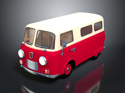 Vintage Red And Cream Bus With Retro Design Round Headlights And Classic Body 3d model