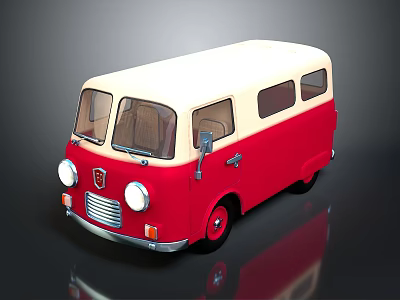 Vintage Red And Cream Bus With Retro Design Round Headlights And Classic Body 3d model