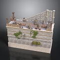 Multi Level Stone Building With Rooftop Chimneys Decorative Items And Green Plants