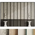 Wooden Vertical Striped Background Wall With Metal Accent Strips And White Bases