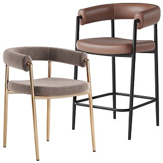 Modern Bar Chair Single Chair Combination 3d model