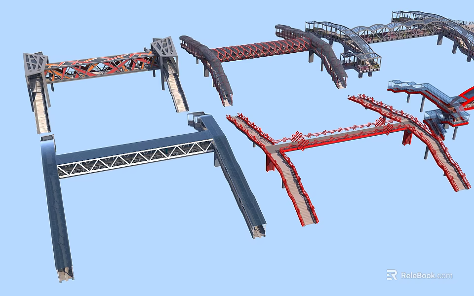 Colorful Model Bridges With Different Structures And Design Elements Displayed 3d model