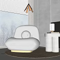 Modern Cozy White Single Sofa Interior With Window Blinds And Round Rug 3d model