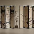 Traditional Room Divider Interior With Floral Landscape Patterns And Bamboo Plant