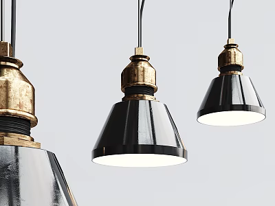 Modern Black And Brass Pendant Lights With Gold Accents And Cone Shaped Shades 3d model