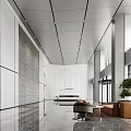 Modern Reception Area Interior Design With Marble Walls Large Windows Sofa And Polished Floors