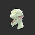 3D Model Green Monster Head With Large Eyes Sharp Teeth Pointed Ears And Black Background