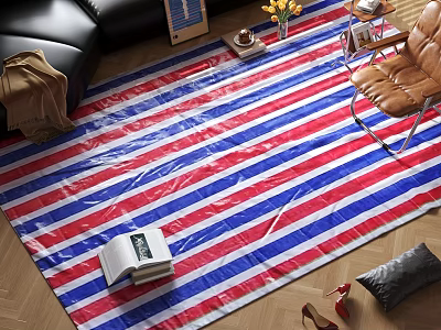 Square Rug with Red White Blue Stripes in Modern Living Room Home Decor 3d model
