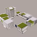 Modern Office Building Complex With Green Roofs And Geometric Layout Design 3d model