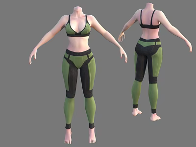 Green And Black Activewear Set With Sports Bra And Color Block Leggings 3d model
