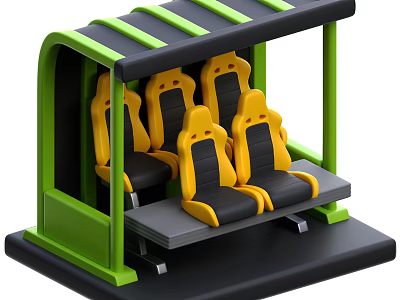Decorative Ornament Set with Green Striped Awning Yellow Seats Black Backrests and Gray Platform 3d model