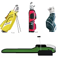 Sports Equipment Featuring Colorful Golf Bags Clubs Balls And Putting Green