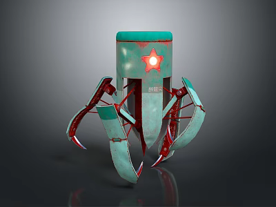 Green Mechanical Character With Red Star Symbol And Claw Like Structure For Game And Movie 3d model
