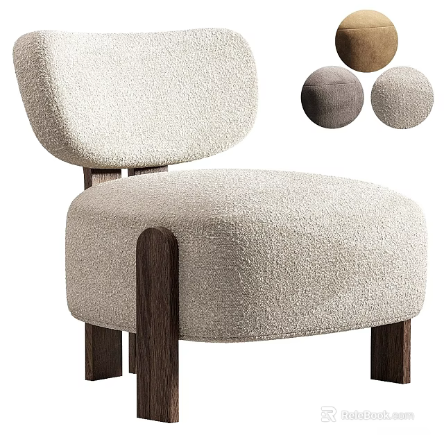 Comfortable Single Sofa With Linen Fabric Beige Upholstery Wooden Legs And Multiple Color Options 3d model 
