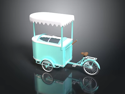 Light Blue Ice Cream Tricycle With White Canopy Transparent Window And Handlebar 3d model