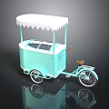 Light Blue Ice Cream Tricycle With White Canopy Transparent Window And Handlebar