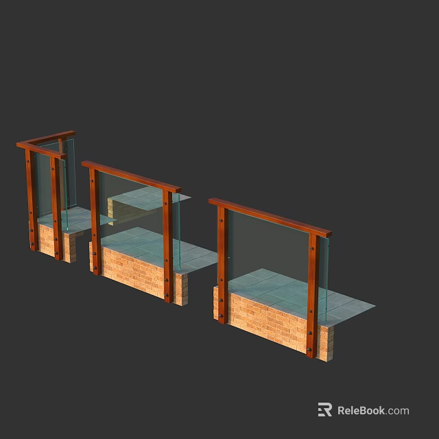 Modern Wooden Framed Glass Railing Design With Clear Panels For Balconies 3d model 