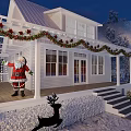 Detached House Exterior With Christmas Wreaths Santa Figure Gift Boxes And Snowy Landscape