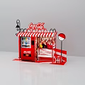 Coca-Cola Themed Red Kiosk Photo Spot With Striped Awning And Street Lamp