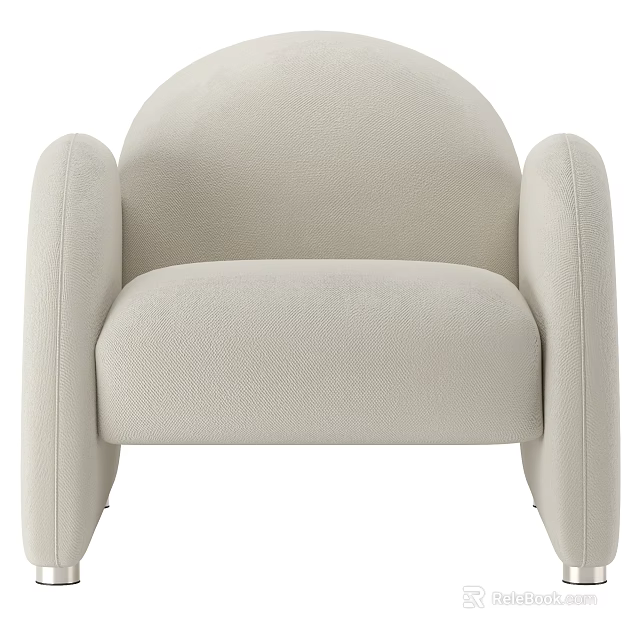 Light Beige Modern Minimalist Single Sofa With Rounded Armrests And Soft Fabric 3d model