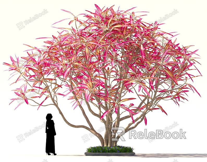 Pink Shrub Flower Tree Pond Flower Blossom Group model