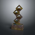 Decorative Geometric Sculpture With Multi Tiered Diamond Frames And Bowl Holders