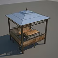 Wooden Gazebo With Glass Roof Metal Frame And Outdoor Seating Area