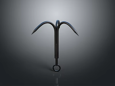 Black Metal Three Pronged Tool With Ring Base And Sharp Tips 3d model