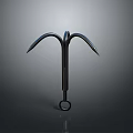 Black Metal Three Pronged Tool With Ring Base And Sharp Tips 3d model
