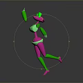 3D Game Movie Character Pink And Green Colored Cartoon Style Abstract Design With Dynamic Pose