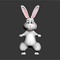 White Rabbit 3D Model In Standing Pose With Long Ears Gray Background And Reflective Surface