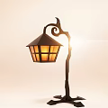 Vintage Floor Lamp With Curved Metal Stand And Glass Shade Emitting Warm Light