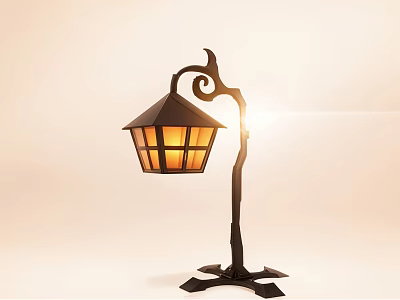 Vintage Floor Lamp With Curved Metal Stand And Glass Shade Emitting Warm Light 3d model