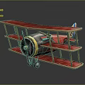 Vintage Biplane 3D Model With Red Wings Wooden Structure Black Yellow Fuselage And Propeller